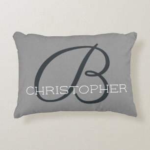 B Initial Stylish Monogram Name Black White Grey Decorative Cushion