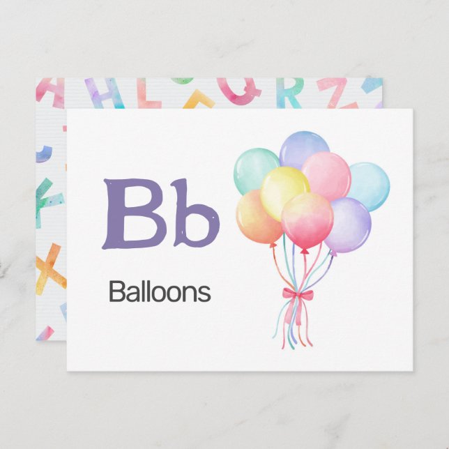 B is for Balloons - Alphabet Flash Card (Front/Back)