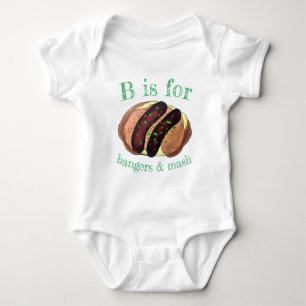 B is for Bangers and Mash UK Food Sausage Potatoes Baby Bodysuit