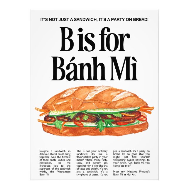 B is for Banh Mi Photo Print (Front)