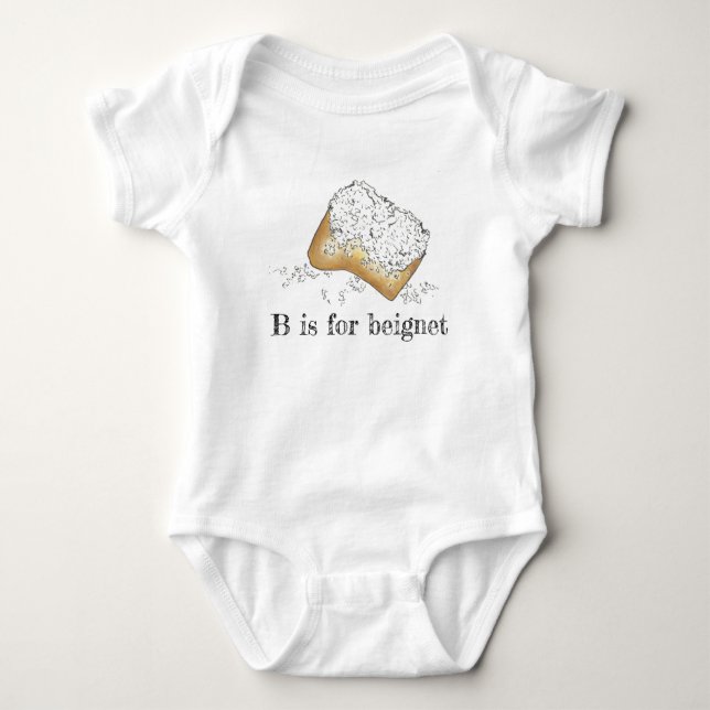 B is for Beignet Sugary New Orleans Pastry Letter Baby Bodysuit (Front)