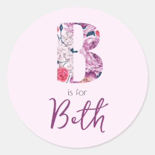 B is for Beth Stickers Baby Girl Pink Name Reveal