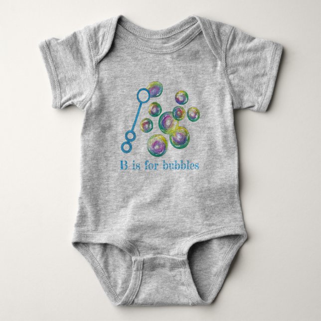 B is for Bubbles Rainbow Bubble Wand Alphabet ABCs Baby Bodysuit (Front)