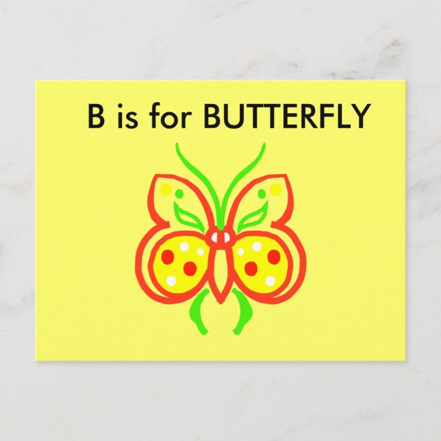 "B" is for Butterfly Alphabet Flashcard Postcard (Front)