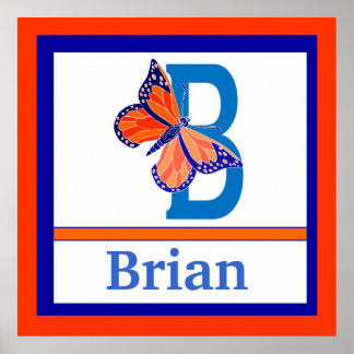 B is for Butterfly and Boy Name Wall Art for Kids