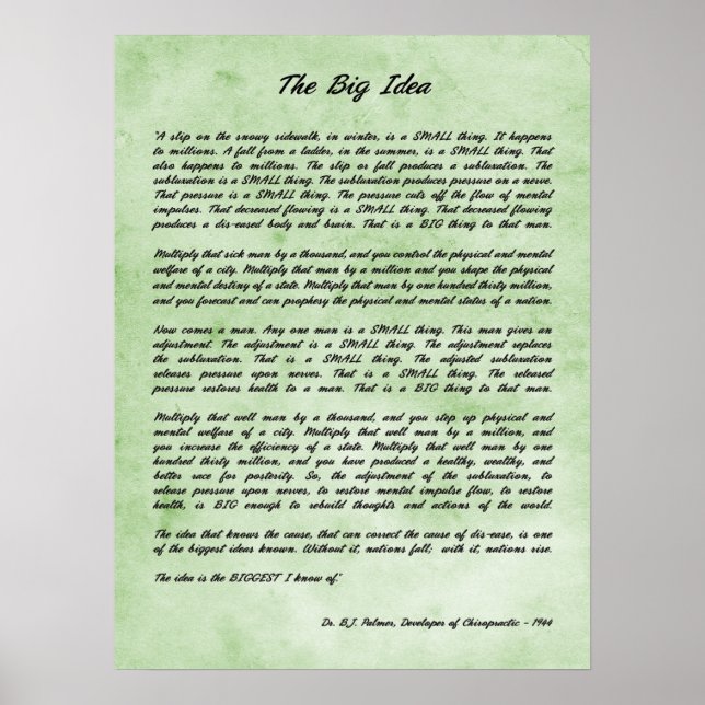 B J Palmer - The Big Idea Chiropractic Print (Front)