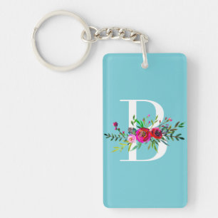 B Letter Initial Monogram Floral Custom Colour Key Ring