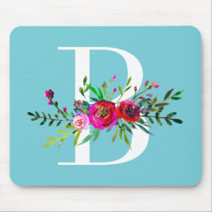 B Letter Initial Monogram Floral Custom Colour Mouse Pad