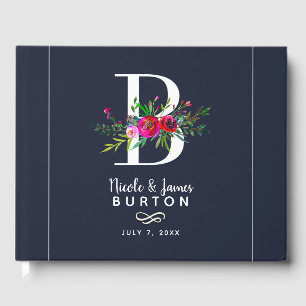 B Letter Initial Monogram Floral Name Wedding Guest Book