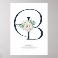 B Letter Monogram White Flowers and Greenery