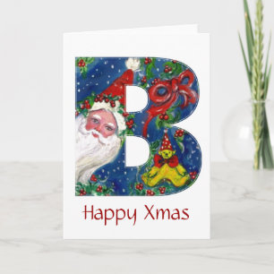 B LETTER / SANTA CLAUS WITH RED RIBBON MONOGRAM HOLIDAY CARD