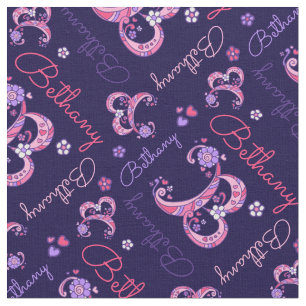 B monogram and personalised name Bethany fabric