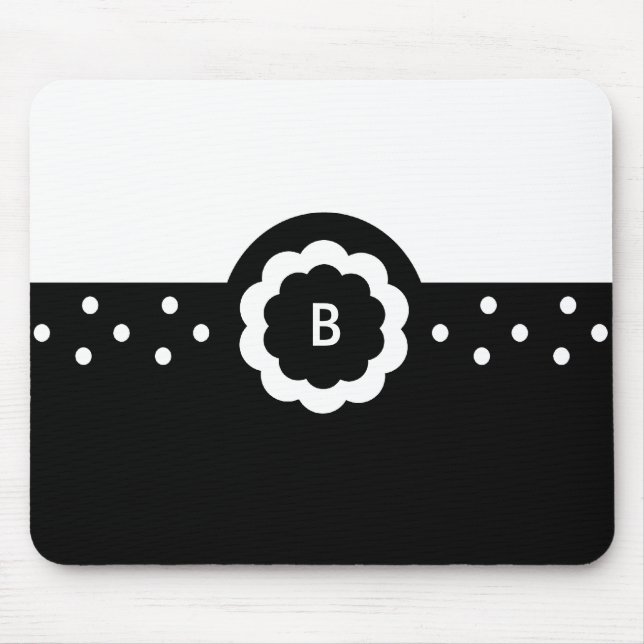 B :: Monogram B Dotted Black & White Mousepad (Front)