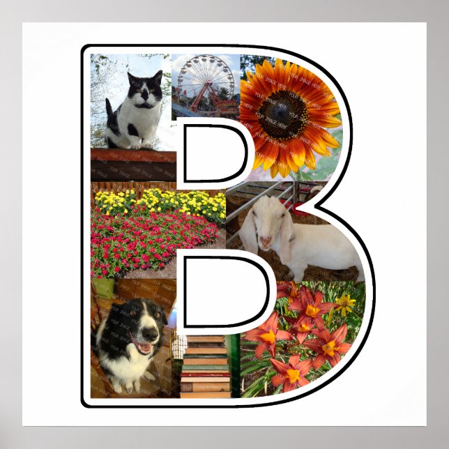 B Monogram Create Your Own 8 Custom Photo Collage Poster (Front)