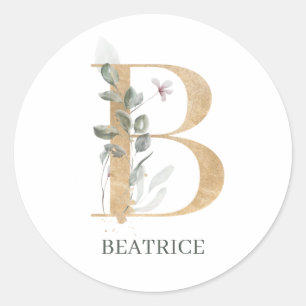 B Monogram Floral Personalised Classic Round Stick Classic Round Sticker