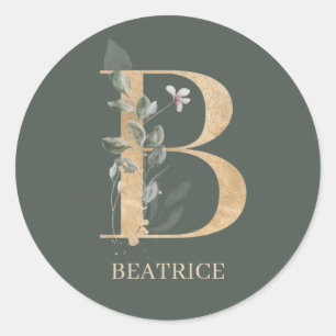 B Monogram Floral Personalised Classic Round Sticker