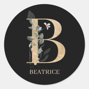 B Monogram Floral Personalised Classic Round Sticker