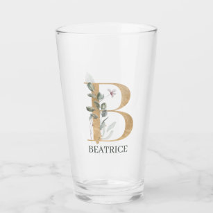 B Monogram Floral Personalised Glass