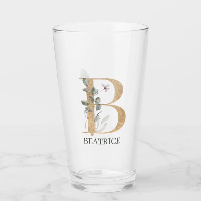B Monogram Floral Personalised Glass (Front)