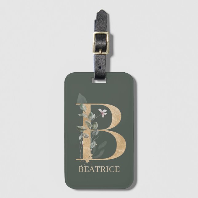 B Monogram Floral Personalised Luggage Tag (Front Vertical)