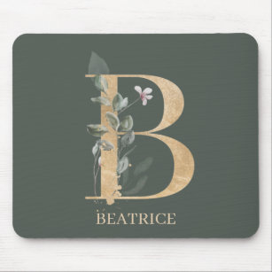 B Monogram Floral Personalised Mouse Pad