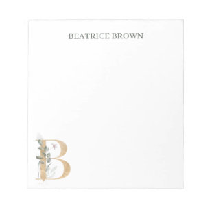 B Monogram Floral Personalised Notepad