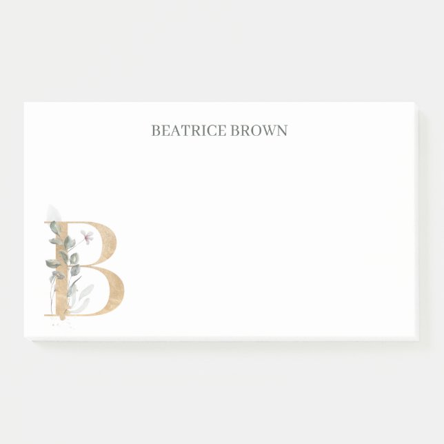 B Monogram Floral Personalised Post-it Notes (Front)