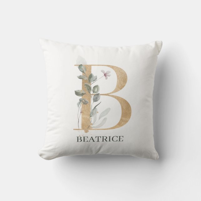 B Monogram Floral Personalised Throw Pillow (Front)
