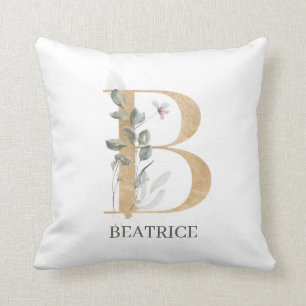 B Monogram Floral Personalised Throw Pillow