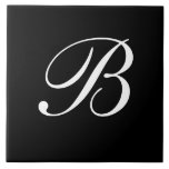 B Monogram Initial White on Black Ceramic Tile<br><div class="desc">Classic White Letter Monogram on Black Background,  B.</div>
