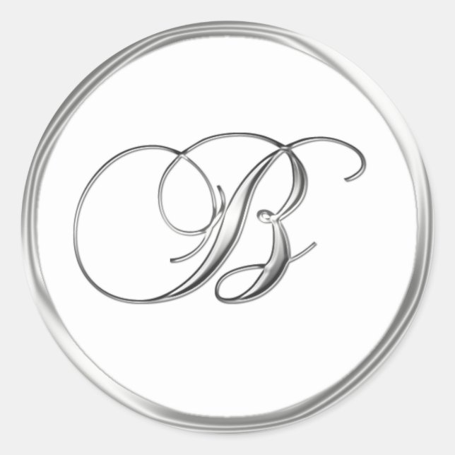B Monogram Letter Sliver On White Wedding Seal (Front)