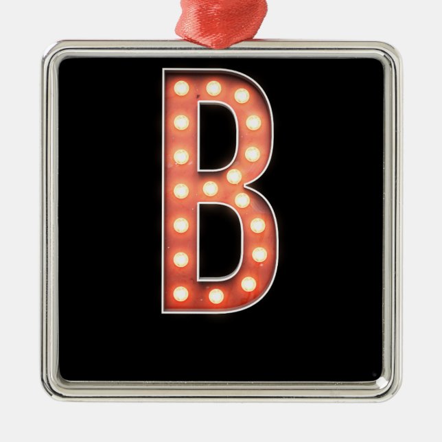 B Monogram Marquee Bulb Metal Ornament (Front)