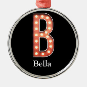 B Monogram Marquee Bulb Personalise Metal Ornament