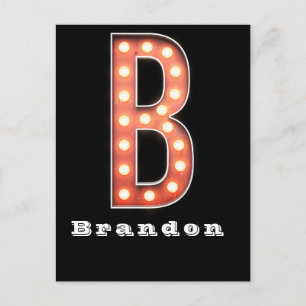 B Monogram Marquee Bulb Personalised Postcard
