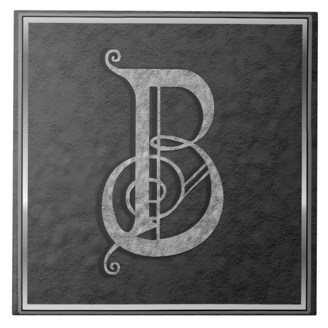 B Monogram "Mediaeval Grey Stone" Ceramic Tile (Front)