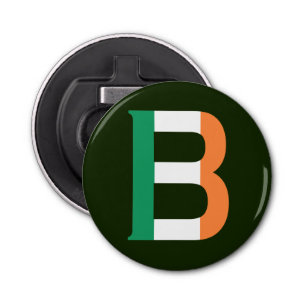 B Monogram overlaid on Irish Flag bocnt Bottle Opener