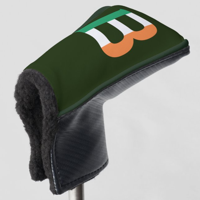 B Monogram overlaid on Irish Flag pccnt Golf Head Cover (3/4 Front)