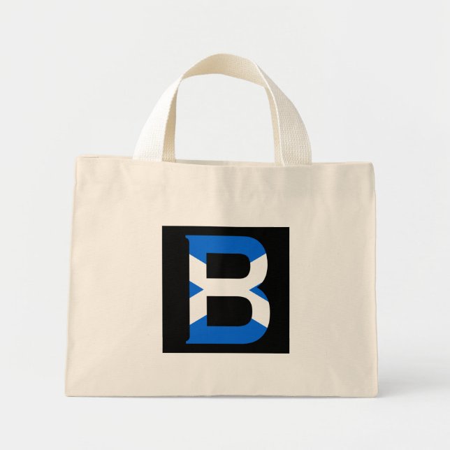 B Monogram overlaid on Scottish Flag ttcnt Mini Tote Bag (Front)