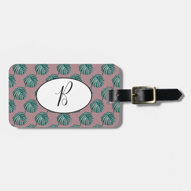 B Monogram Palm Print Turquoise Luggage Tag (Front Horizontal)