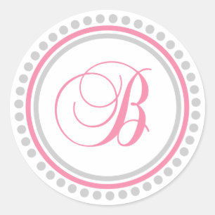 B Monogram (Pink / Silver Dot Circle) Classic Round Sticker