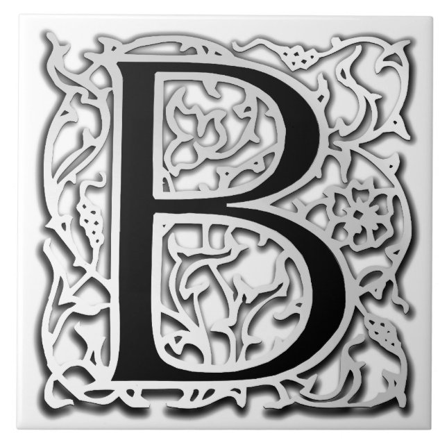 B Monogram "Silver Besque" Ceramic Tile (Front)