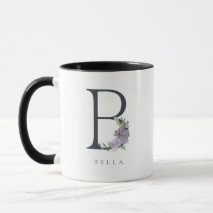 B Monogram Watercolor Purple Floral Mug