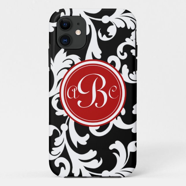"B" Monogrammed Damask in Red and Black Case-Mate iPhone Case (Back)