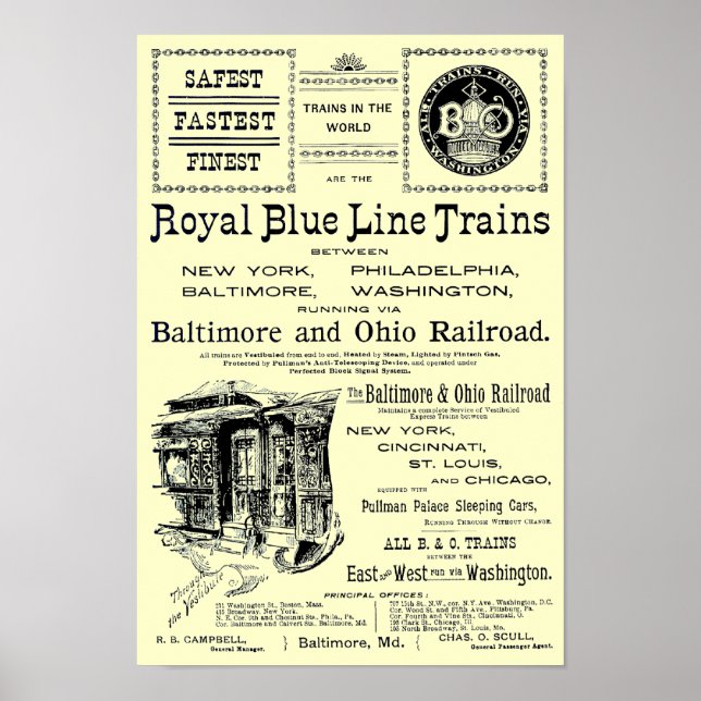 B+O Royal Blue Line Trains 1910 Poster (Front)