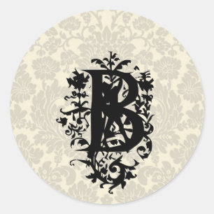 "B" Ornate Baroque Monogram Classic Round Sticker