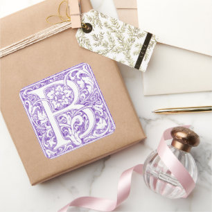 "B" Ornate Monogram Square Sticker