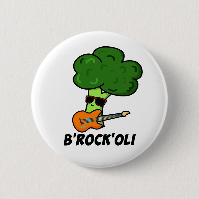 B-Rock-Oli Cute Rocker Broccoli Pun 6 Cm Round Badge (Front)