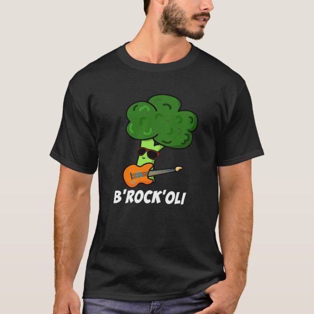 B-Rock-Oli Funny Rocker Broccoli Pun Dark BG T-Shirt (Front)