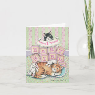B & T #52B Girl's 1st Birthday Note Card