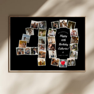 B & W 40th Birthday 40 Years Photo Collage Post Poster